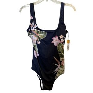 Kona Sol Women’s Navy Floral One Piece Ribbed Bodysuit Sz M